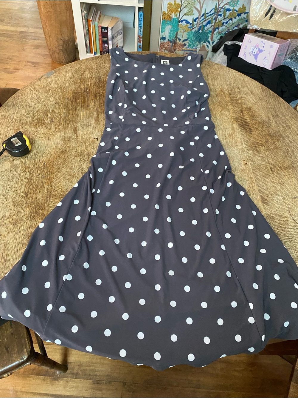 Anne Klein Polka Dot A-Line Women's Dress Chocolate Brown with White Dots